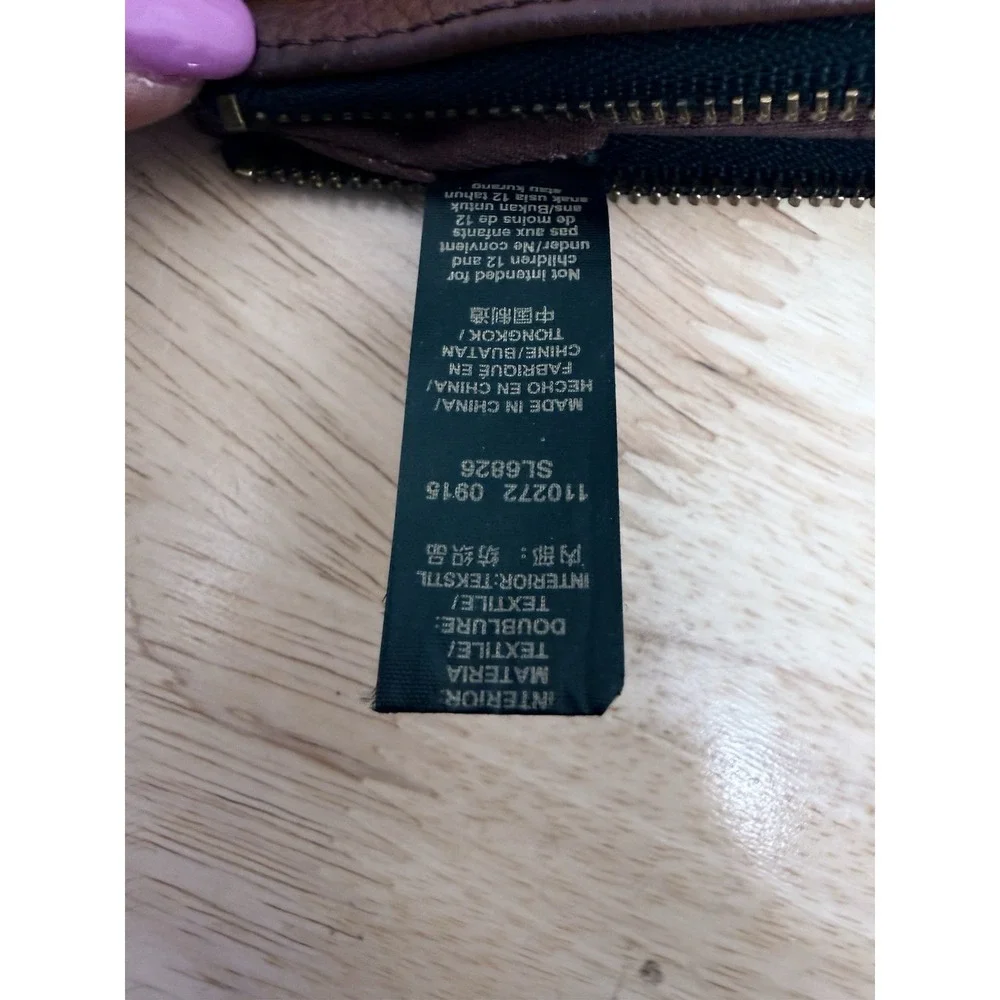 Fossil Leather Zip Pouch Clutch Colorblock Brown Pink Cosmetic Bag‎  #66